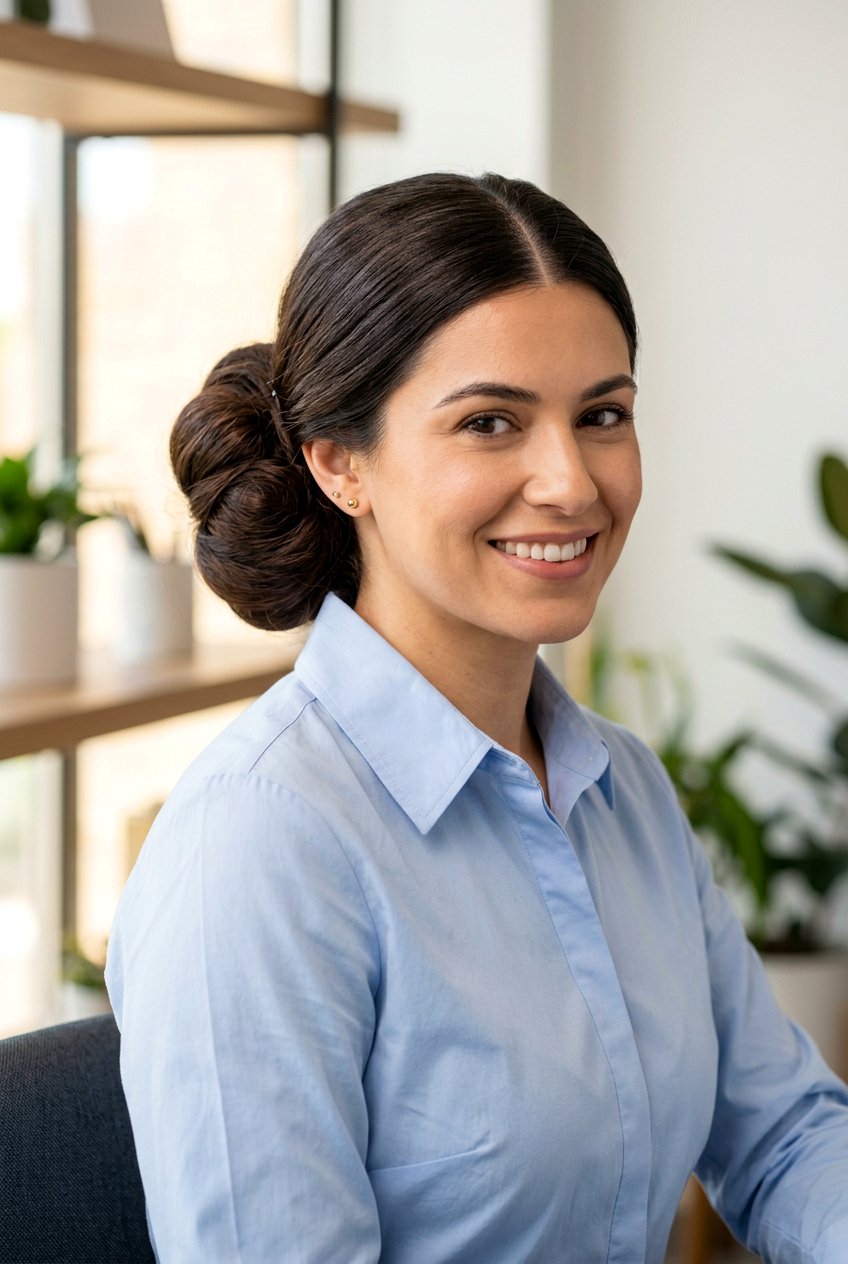 Voluminous Low Bun - 20 professional low bun with middle part - 20 professional low bun with middle part