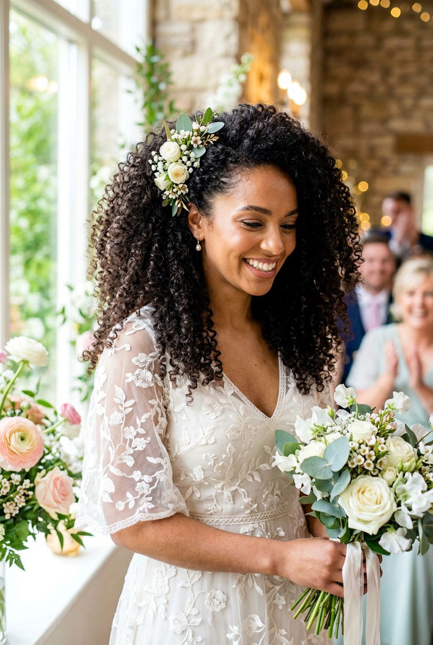 Voluminous Natural Curls Wedding Hairstyle - 20 black women bridal hairstyle ideas - 20 black women bridal hairstyle ideas