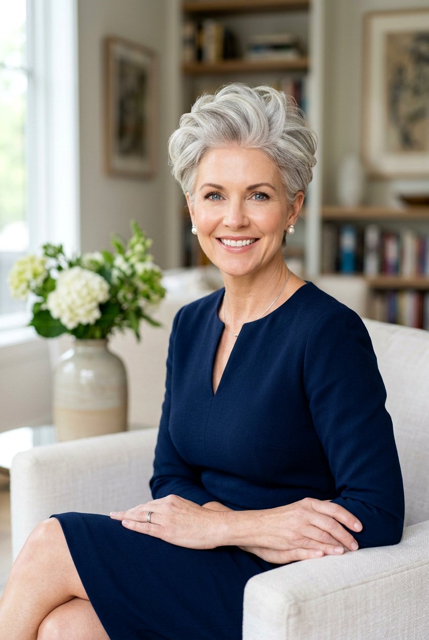 Voluminous Pearl Gray Pixie - 20 classic pixie for mature women - 20 classic pixie for mature women