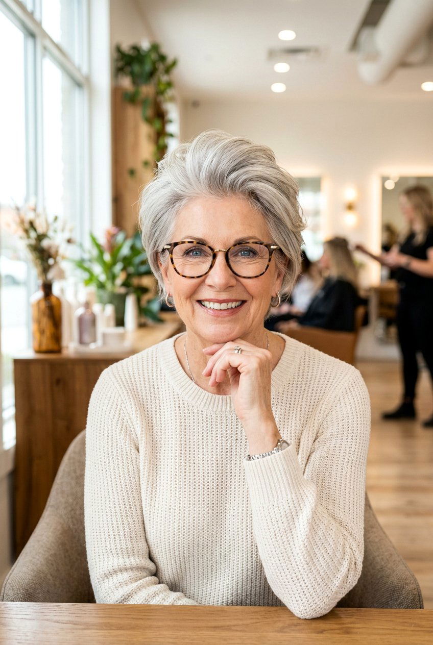 Voluminous Pixie Bob - 20 hairstyles for women over 60 with glasses - 20 hairstyles for women over 60 with glasses