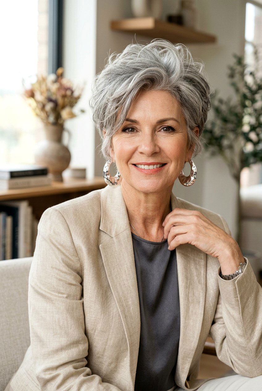 Voluminous Pixie Cut - 20 wedding guest hairstyle for naturally gray hair - 20 wedding guest hairstyle for naturally gray hair