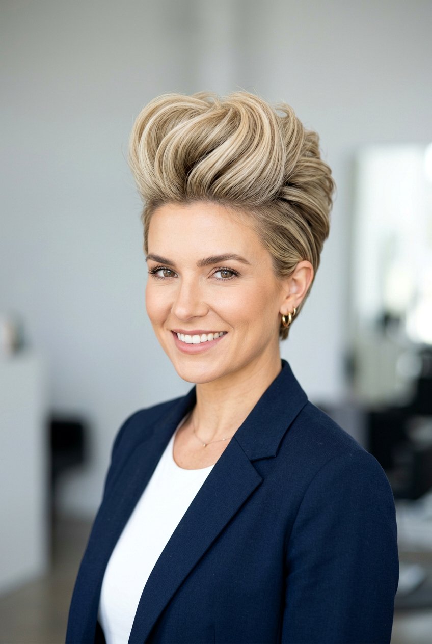 Voluminous Pompadour Pixie - 20 haircuts for round faces - 20 haircuts for round faces
