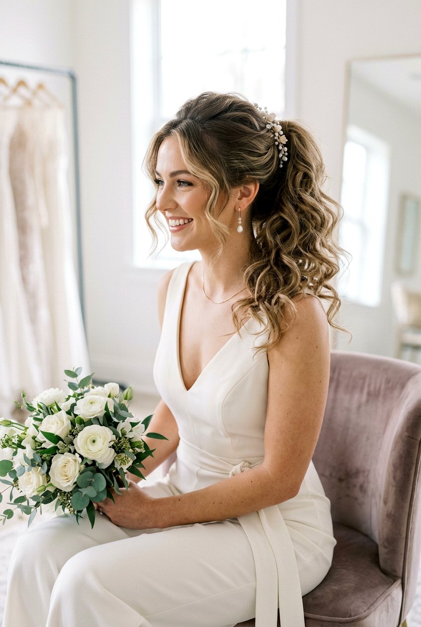 20 Glamorous Voluminous Bridal Ponytail Ideas for Brides