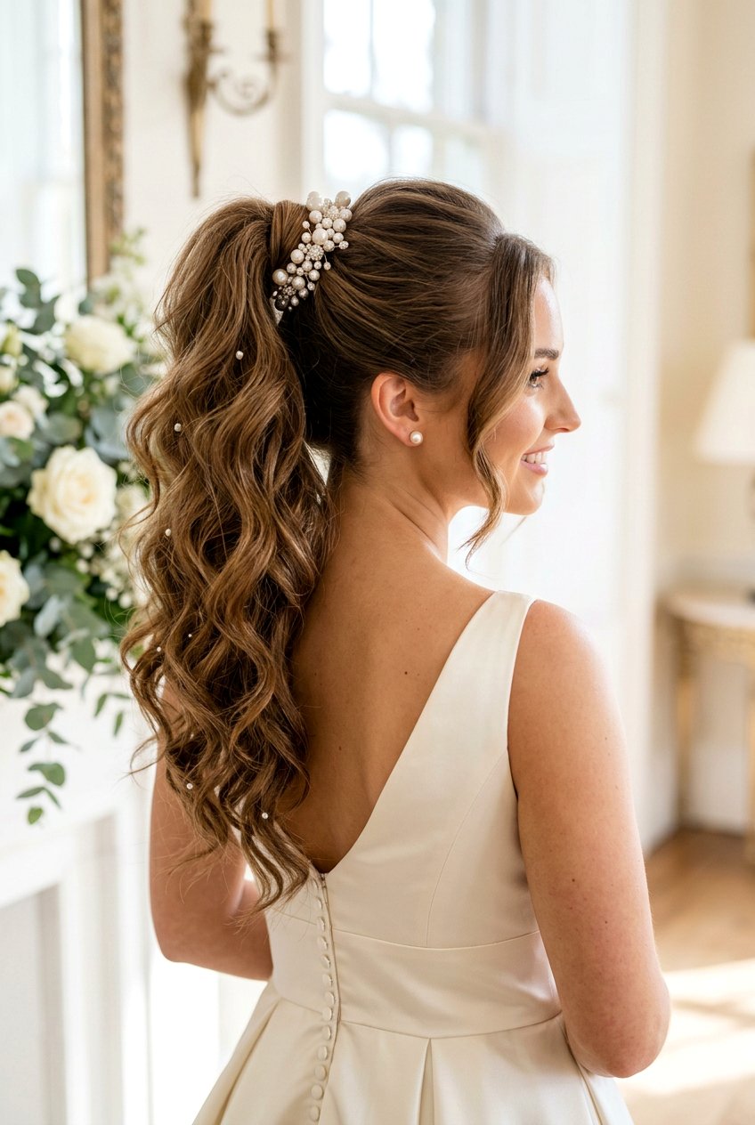 Voluminous Ponytail With Bridal Hair Accessories - 20 voluminous bridal ponytail - 20 voluminous bridal ponytail