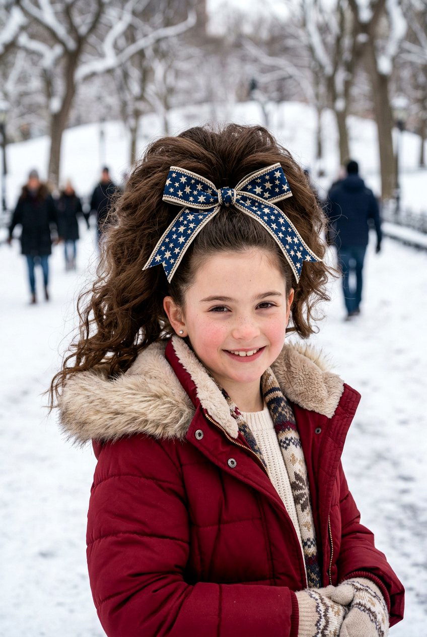 Voluminous Ponytail With Textured Jacquard Ribbon - 20 ribbon ponytail for girls - 20 ribbon ponytail for girls