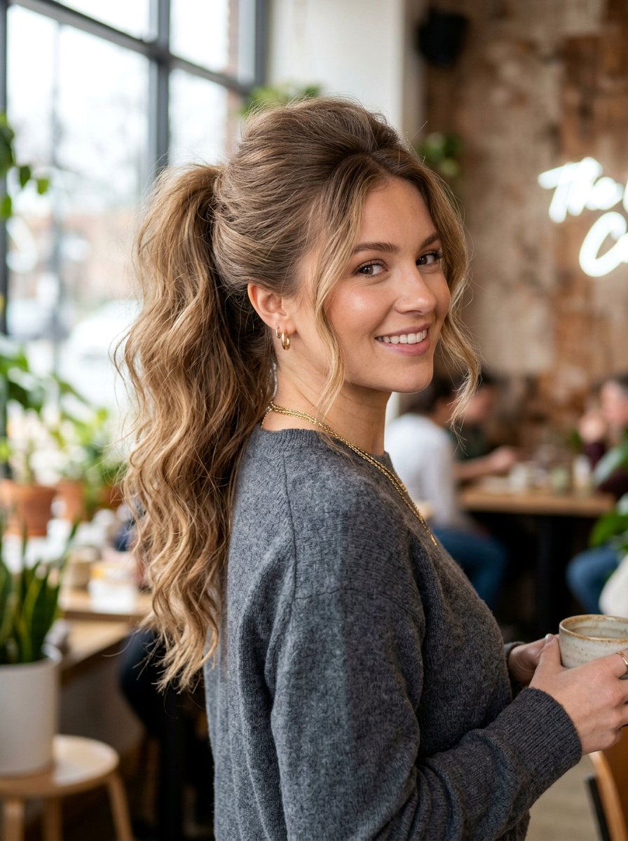 Voluminous Ponytail With Wrapped Hair - 20 soft glam hairstyle for moms - 20 soft glam hairstyle for moms