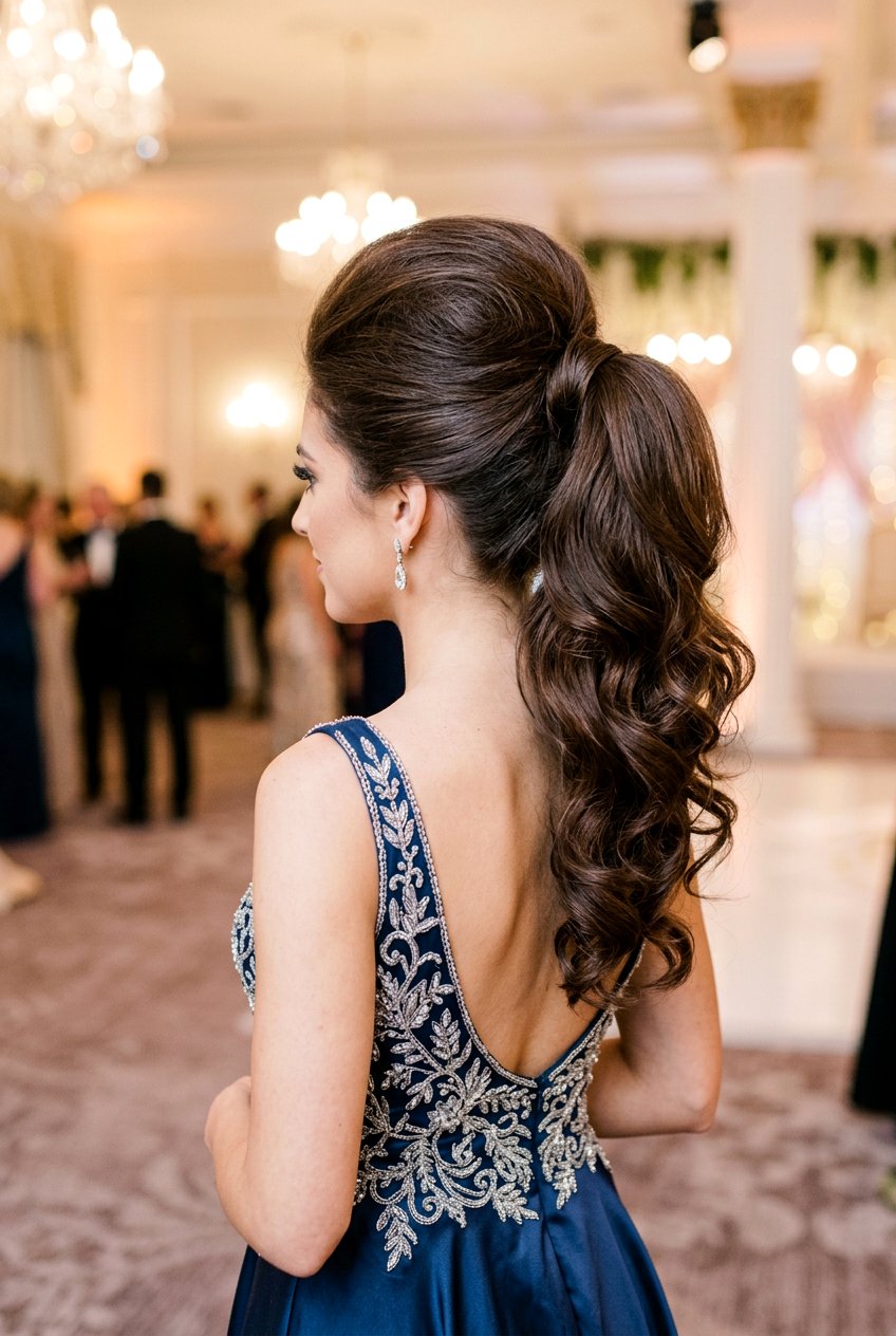 Voluminous Ponytail with Teased Crown for Prom - 20 prom ponytail hairstyles - 20 prom ponytail hairstyles