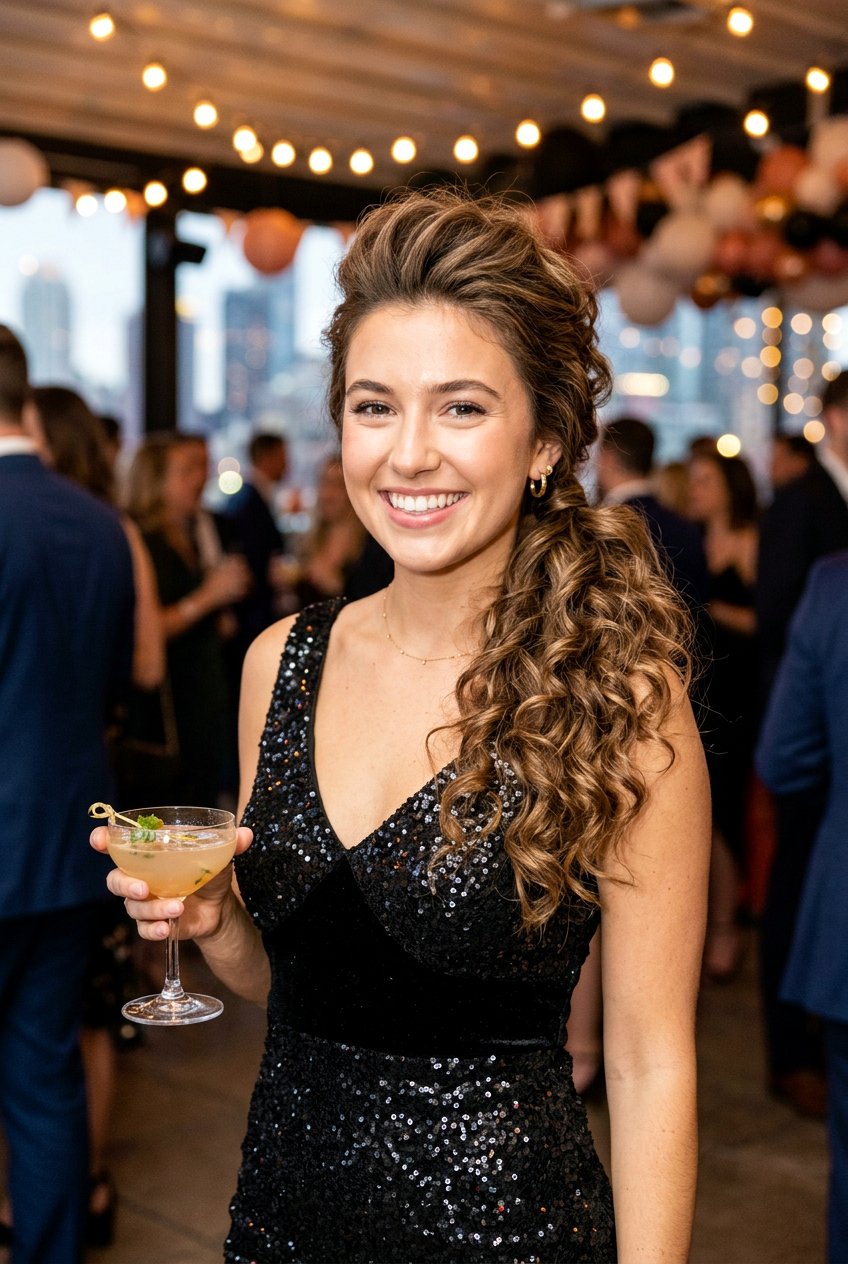 Voluminous Side Curly Ponytail - 20 birthday hairstyle with side curls - 20 birthday hairstyle with side curls