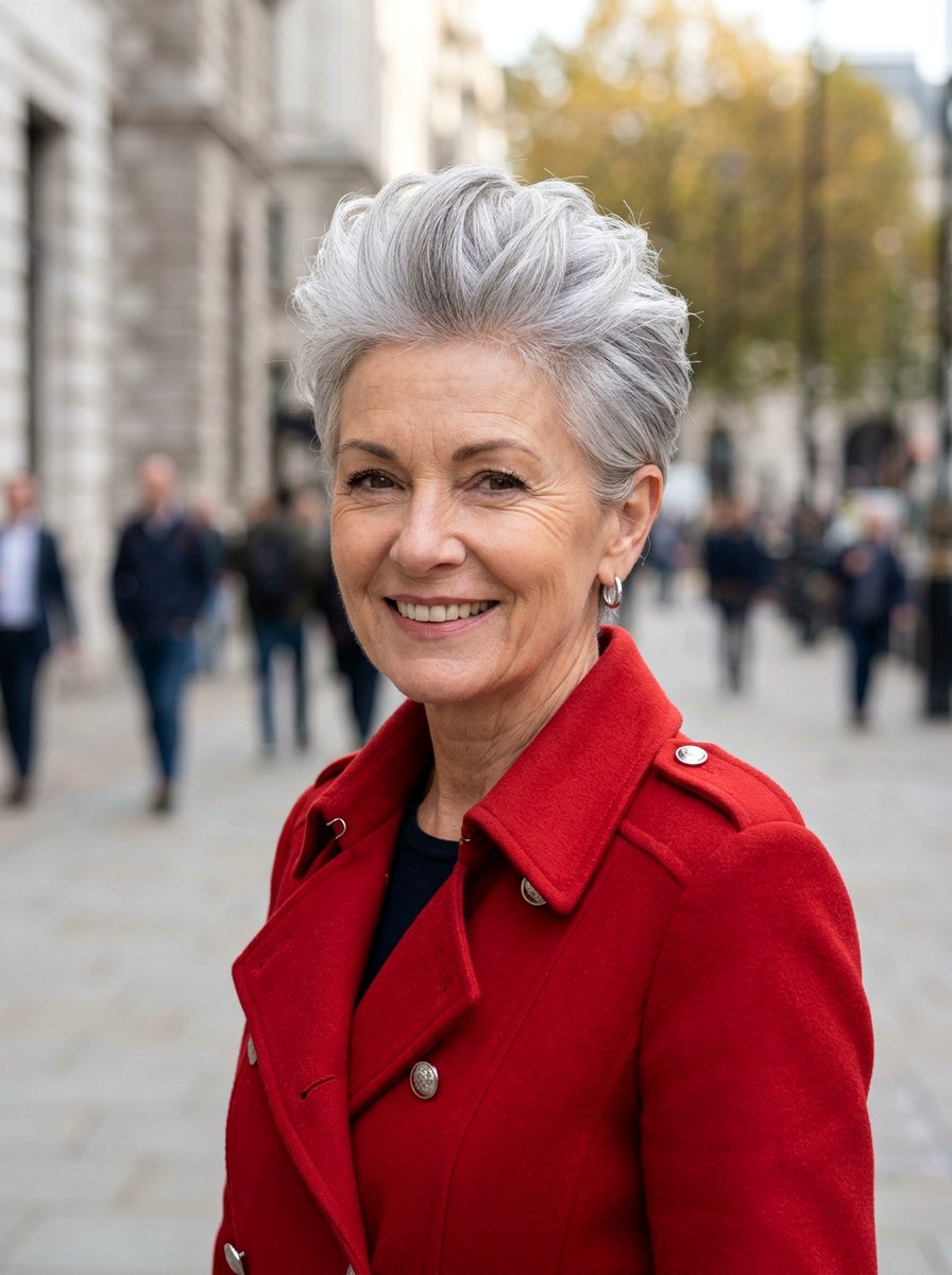 Voluminous Silver Pixie With Crown Layers - 20 short gray pixie with layers - 20 short gray pixie with layers