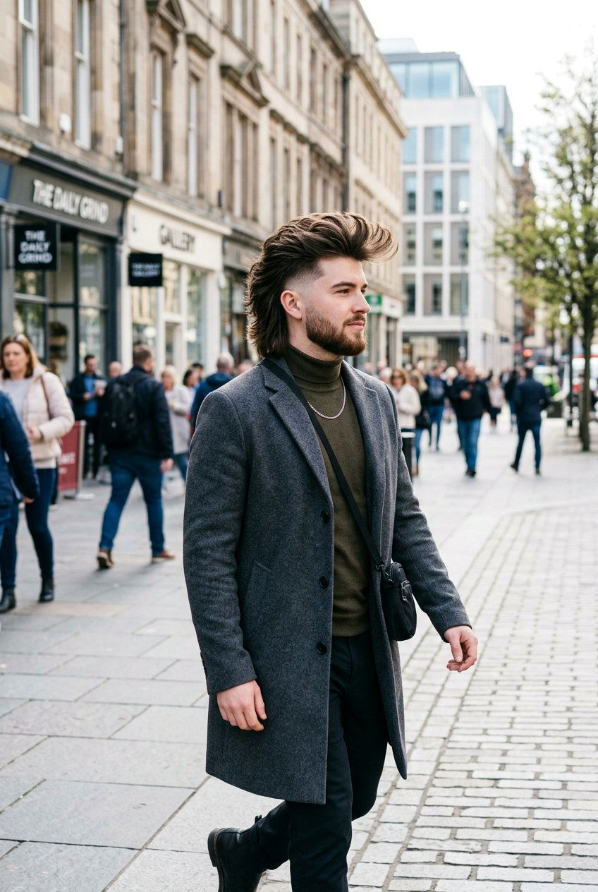 Voluminous Straight Hair Burst Fade Mullet - 20 burst fade mullet for men with straight hair - 20 burst fade mullet for men with straight hair