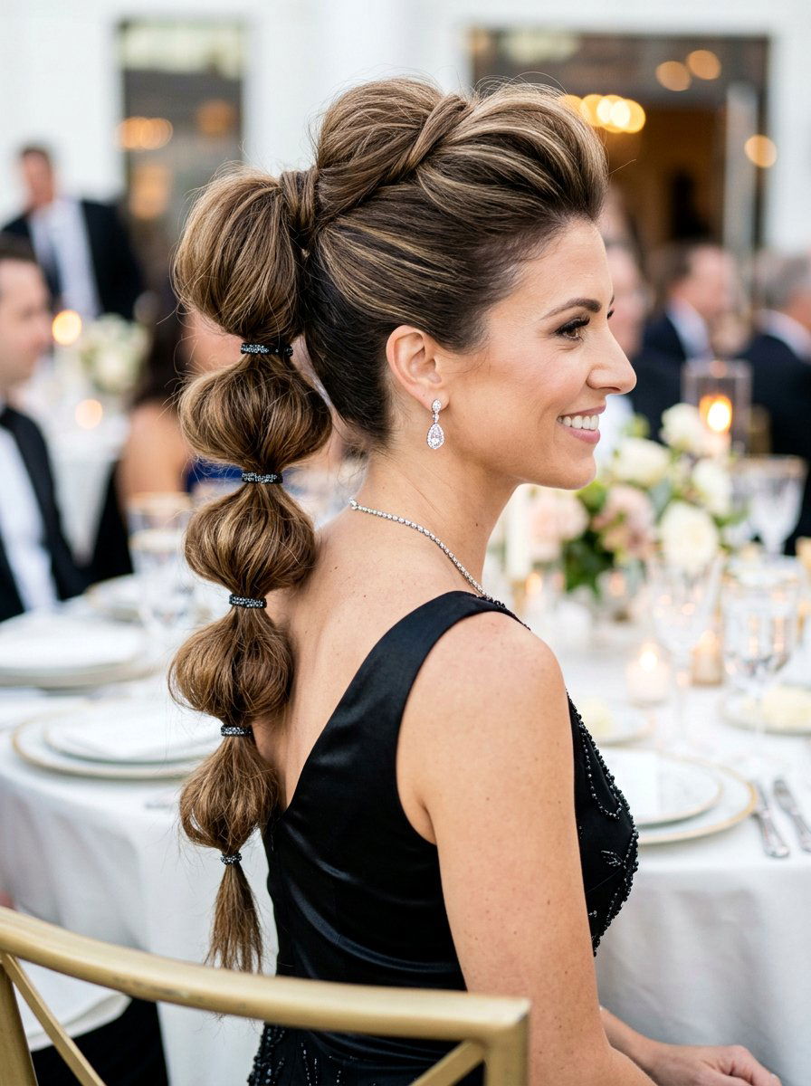 Voluminous Teased Bubble Braid Ponytail - 20 vacation hairstyle with bubble braid ponytail - 20 vacation hairstyle with bubble braid ponytail