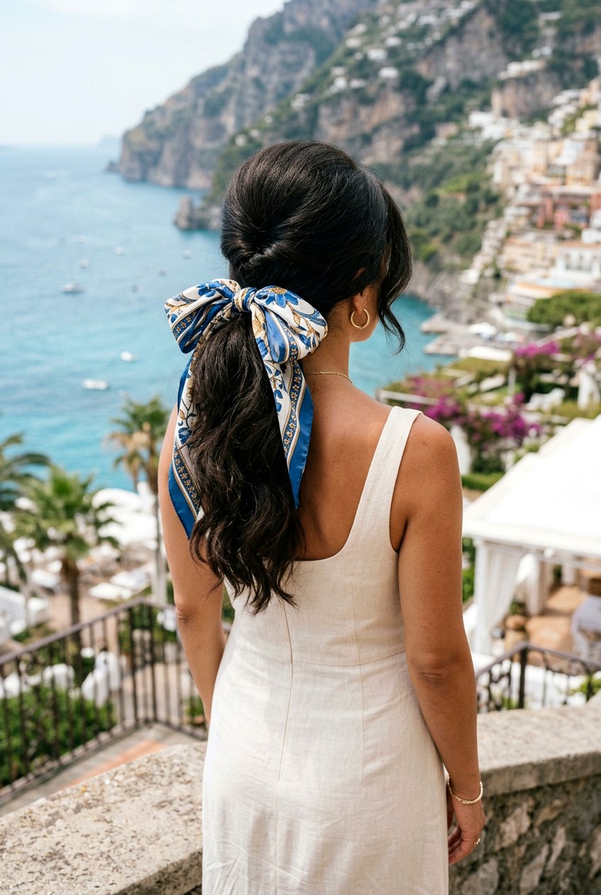 Voluminous Teased Low Scarf Ponytail - 20 beach hairstyle with low scarf ponytail - 20 beach hairstyle with low scarf ponytail