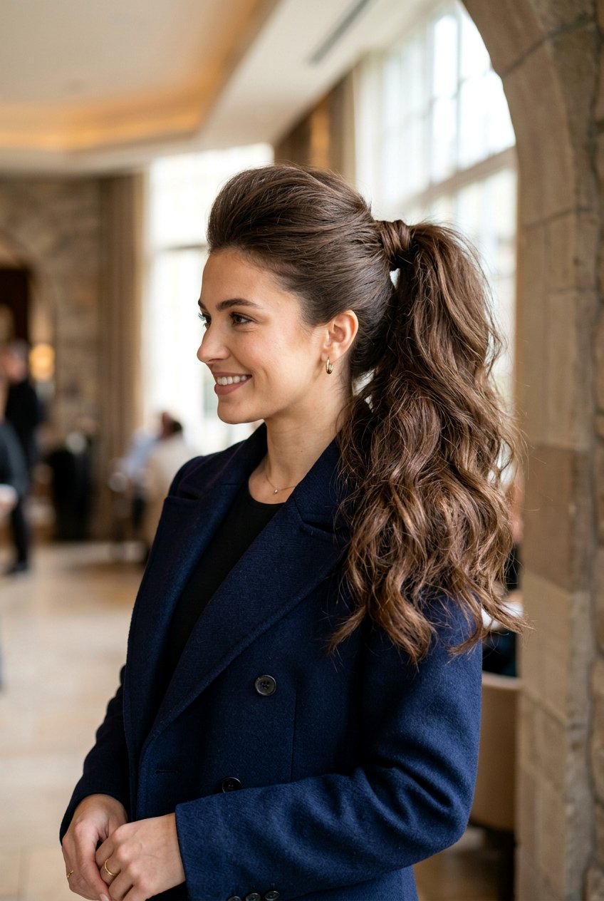 Voluminous Teased Ponytail - 20 rainy day ponytail for women - 20 rainy day ponytail for women