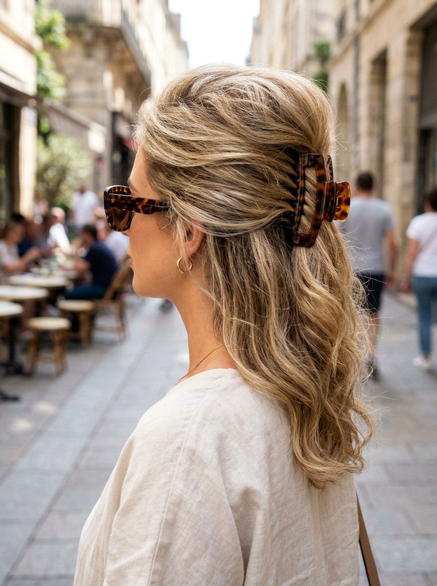 Voluminous Top Claw Clip - 20 claw clip hairstyle for beach vacation - 20 claw clip hairstyle for beach vacation