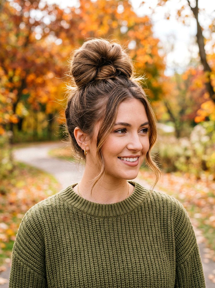 Voluminous Top Knot - 20 office hairstyle for mature women over 50 - 20 office hairstyle for mature women over 50