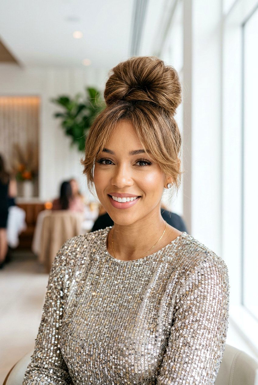 Voluminous Top Knot - 20 glamorous updo with soft tendrils - 20 glamorous updo with soft tendrils