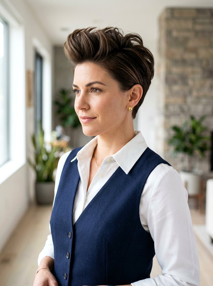 Voluminous Top Pixie Haircut - 20 flattering haircut for triangle face women - 20 flattering haircut for triangle face women