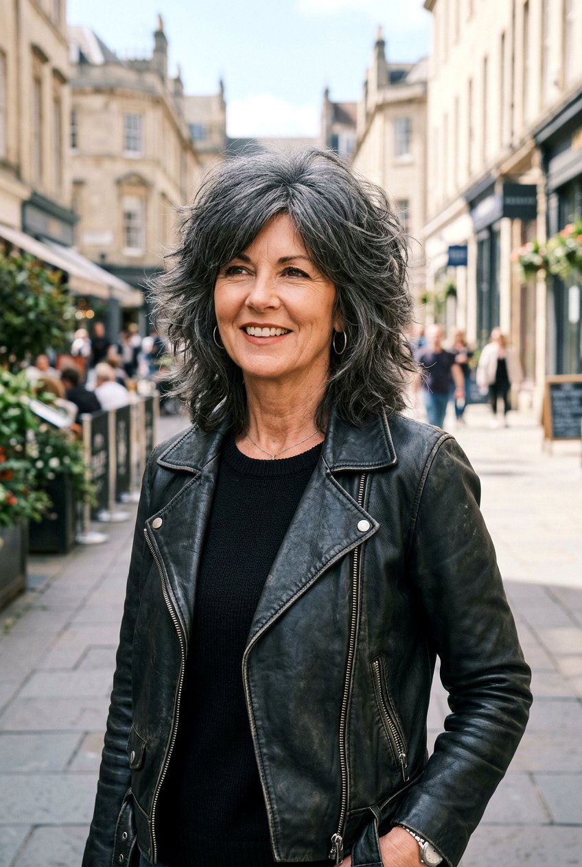 Voluminous Wolf Cut - 20 layered haircut for women over 50 with round face - 20 layered haircut for women over 50 with round face