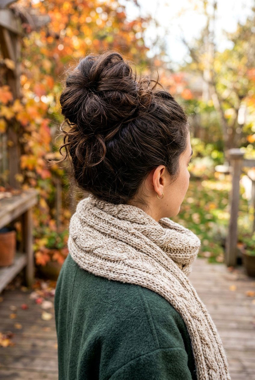 Voluminous messy bun for thick hair - 20 dark academia bun for women - 20 dark academia bun for women