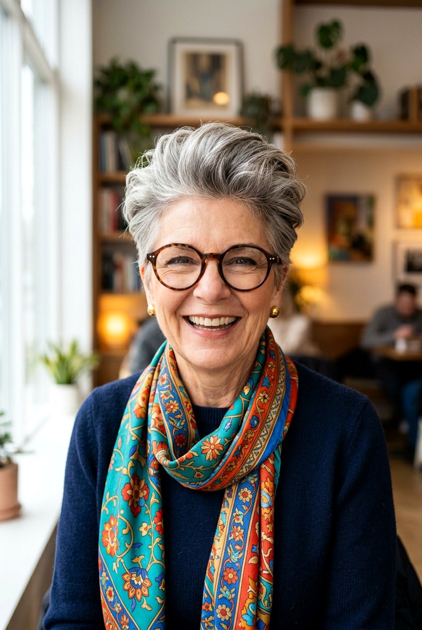 Voluminous short crop - 20 hairstyles for women with glasses over 60 - 20 hairstyles for women with glasses over 60