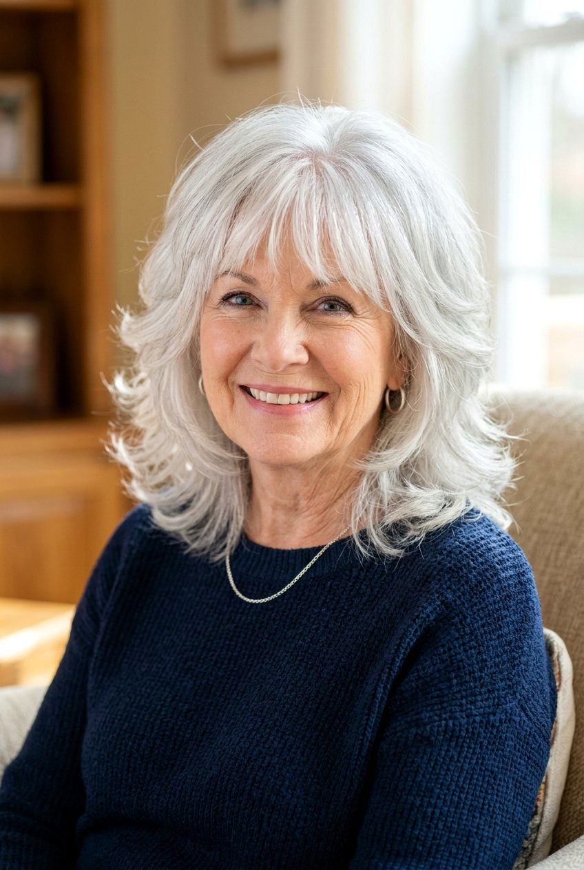 Voluminous silver shag - 20 shag haircuts for older women - 20 shag haircuts for older women