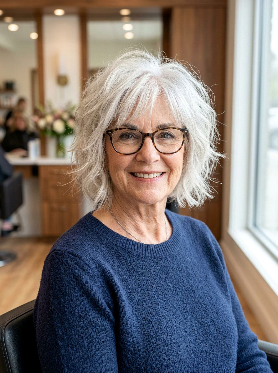 Volumized Shaggy Bob for Fine Hair with Glasses - 20 short shag with glasses for older women - 20 short shag with glasses for older women