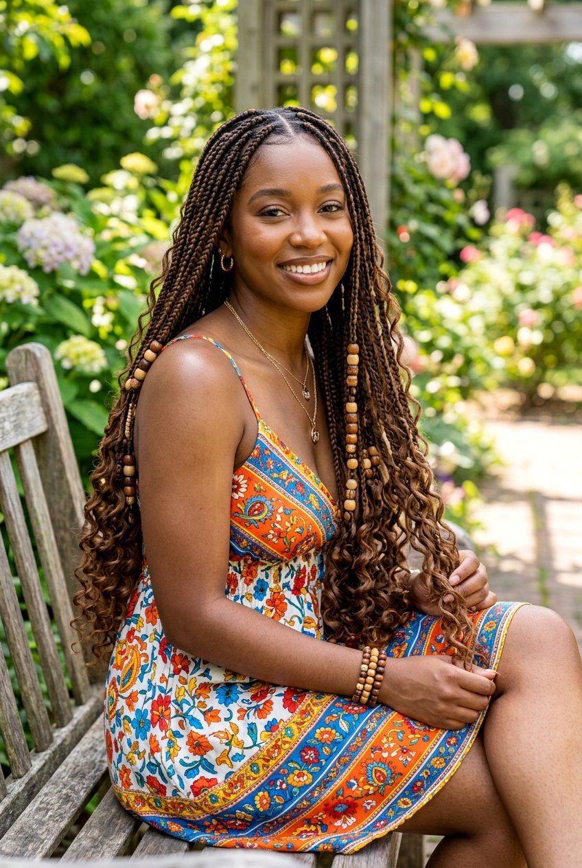 Waist Length Bohemian Knotless Braids With Beads - 20 bohemian knotless braids with beads - 20 bohemian knotless braids with beads