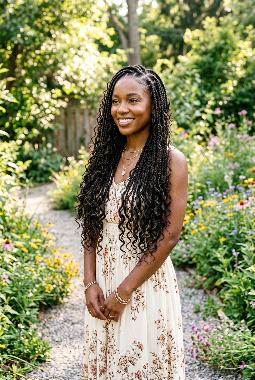 Waist Length Boho Knotless Braids - 20 protective styles for long natural hair - 20 protective styles for long natural hair