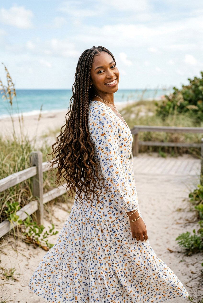 Waist Length Boho Knotless Braids - 20 boho knotless braids hairstyle - 20 boho knotless braids hairstyle