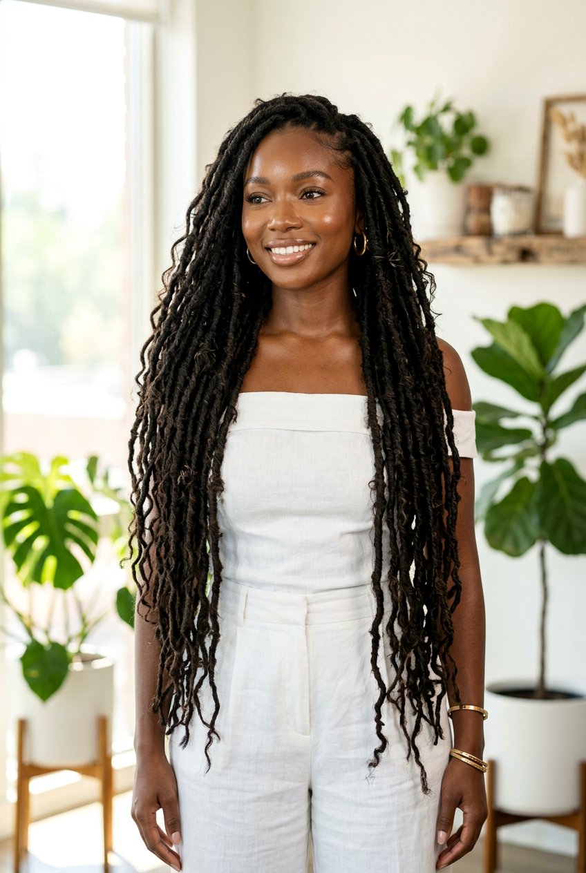 Waist Length Distressed Faux Locs - 20 distressed faux loc styles - 20 distressed faux loc styles