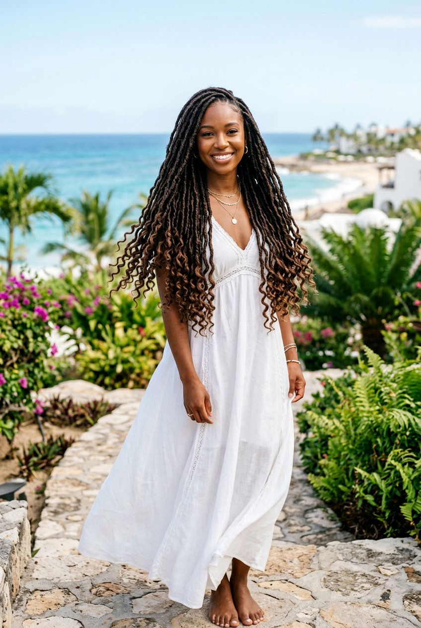 Waist Length Faux Locs With Curly Ends - 20 faux locs with curly ends - 20 faux locs with curly ends