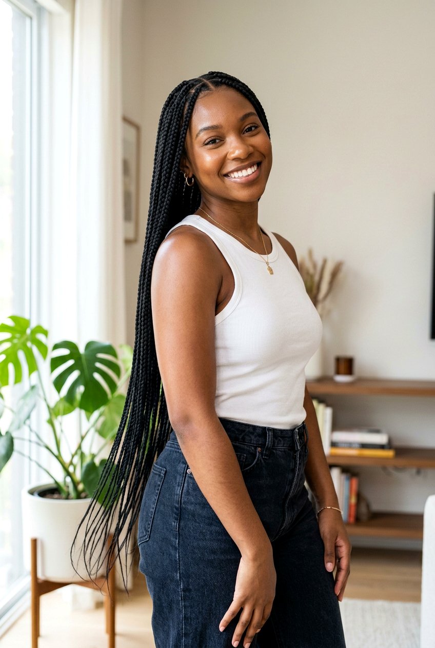 Waist Length Knotless Braids - 20 black women knotless braid ideas - 20 black women knotless braid ideas