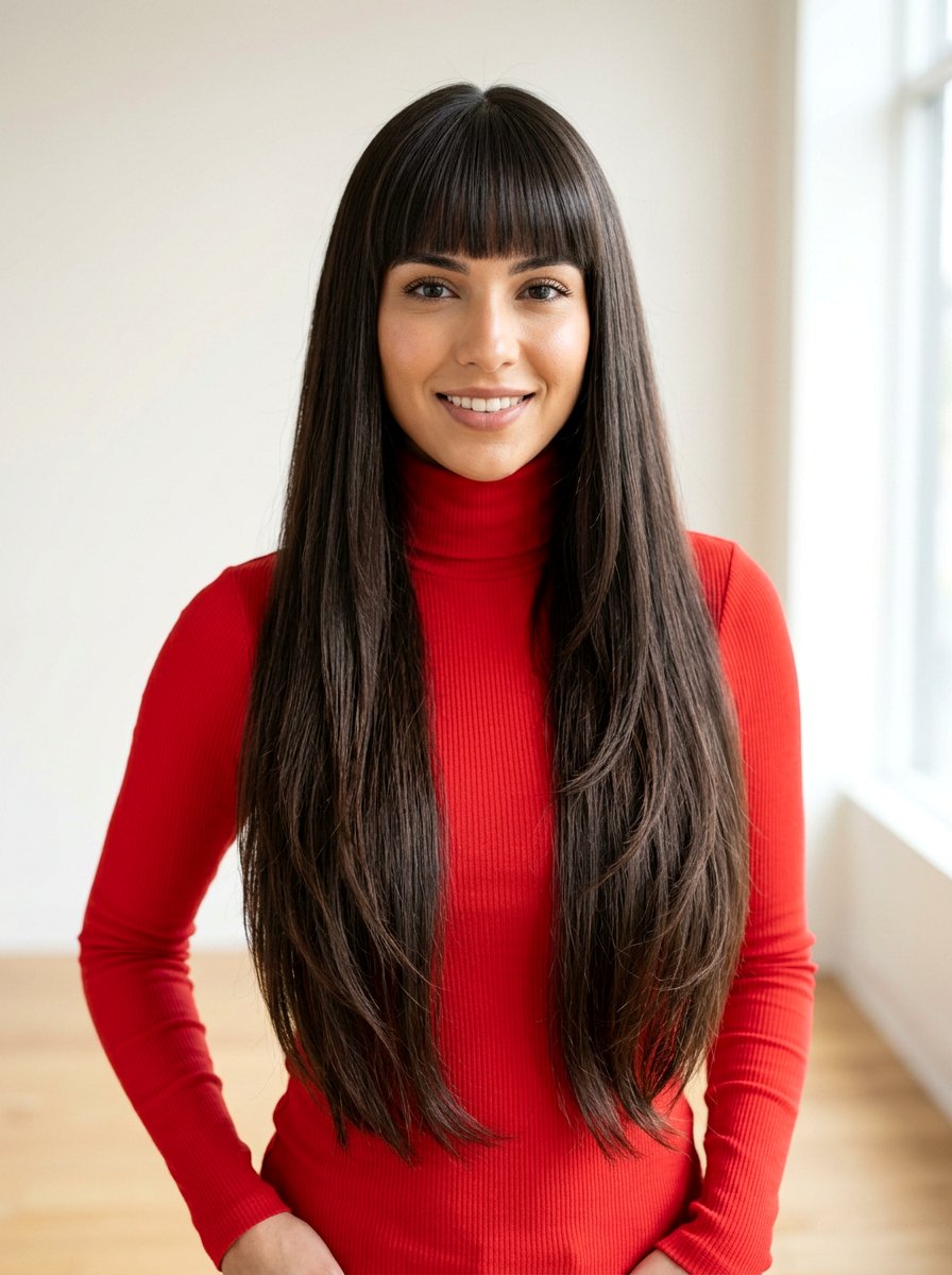 Waist Length Layers With Blunt Bangs - 20 waist length layered haircut - 20 waist length layered haircut