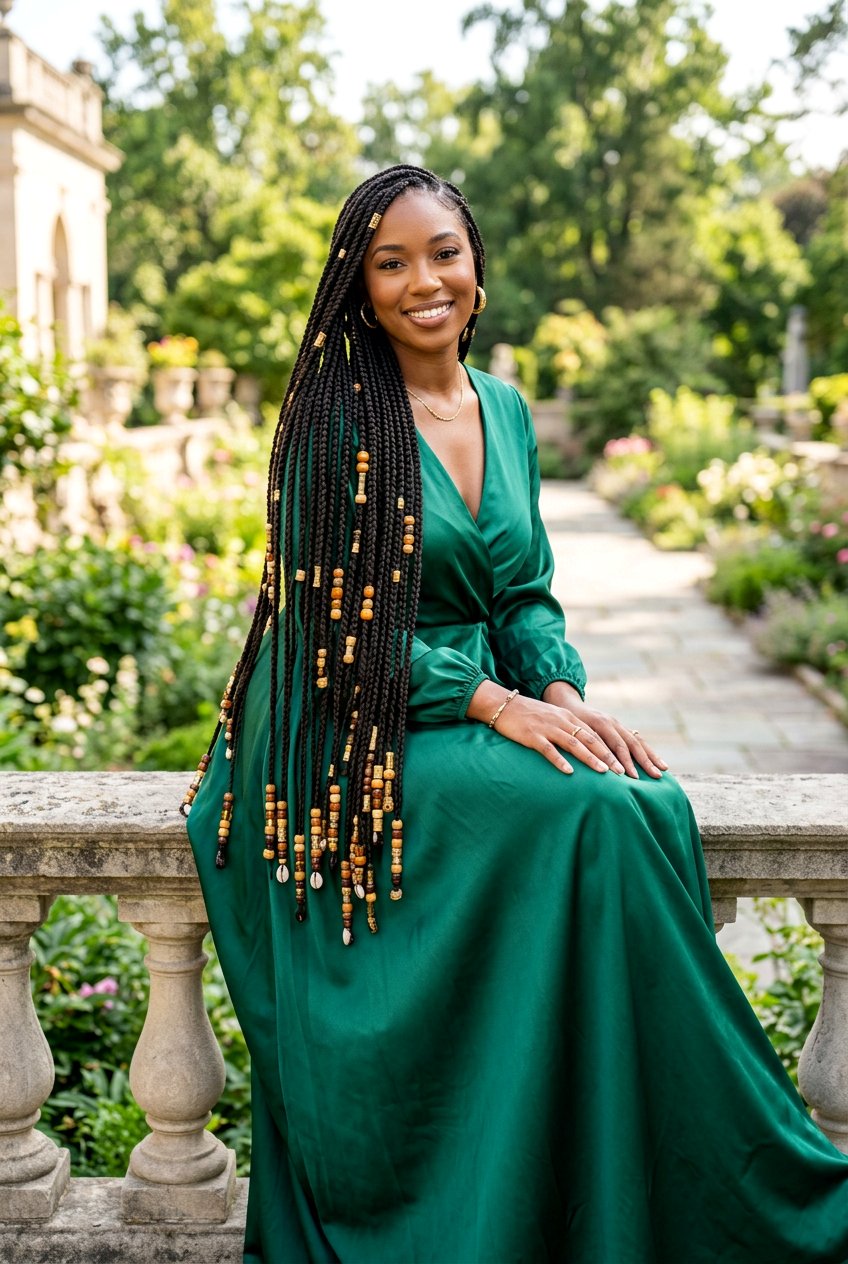 Waist Length Medium Knotless Braids With Beads - 20 medium knotless braids with beads - 20 medium knotless braids with beads