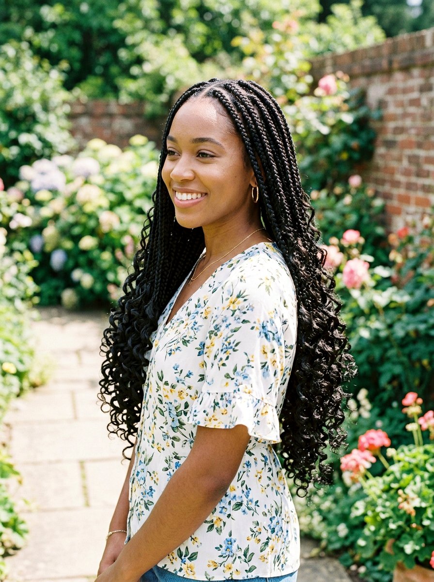 Waist length knotless braids with curly ends - 20 waist length knotless braids - 20 waist length knotless braids