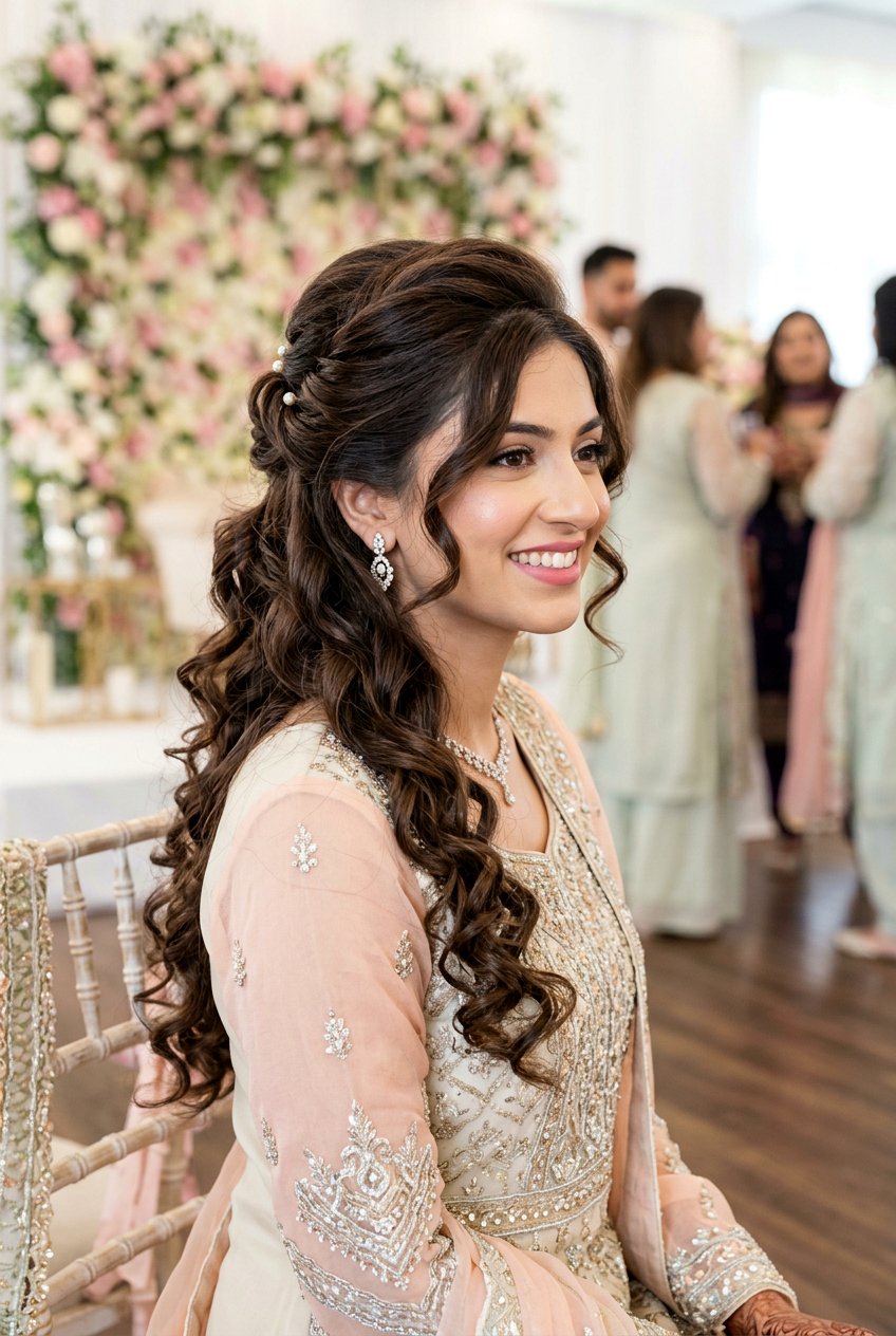 Walima Half Up Soft Curls - 20 walima hairstyle with soft curls - 20 walima hairstyle with soft curls