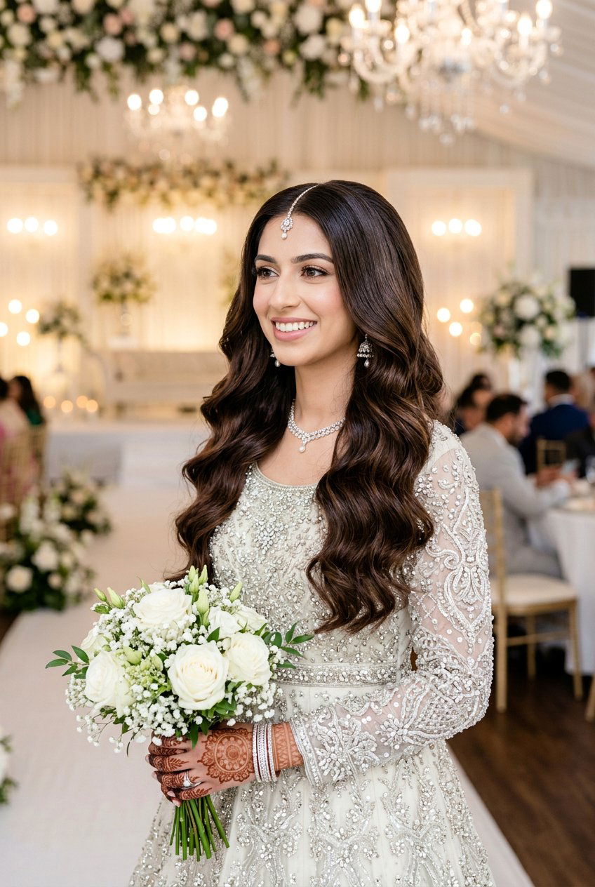 Walima Open Soft Curls With Center Part - 20 walima hairstyle with soft curls - 20 walima hairstyle with soft curls
