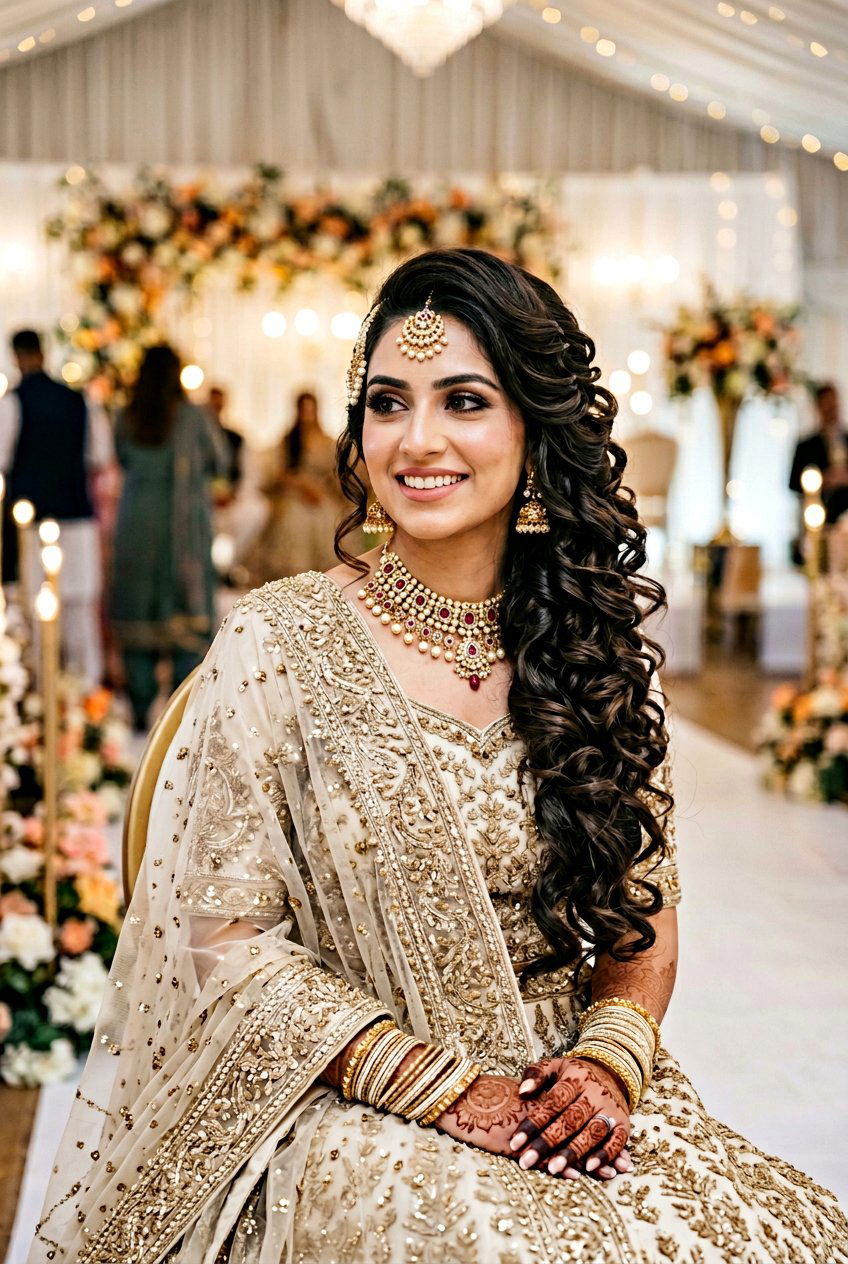 Walima Side Curls With Dupatta - 20 walima hairstyle with soft curls - 20 walima hairstyle with soft curls