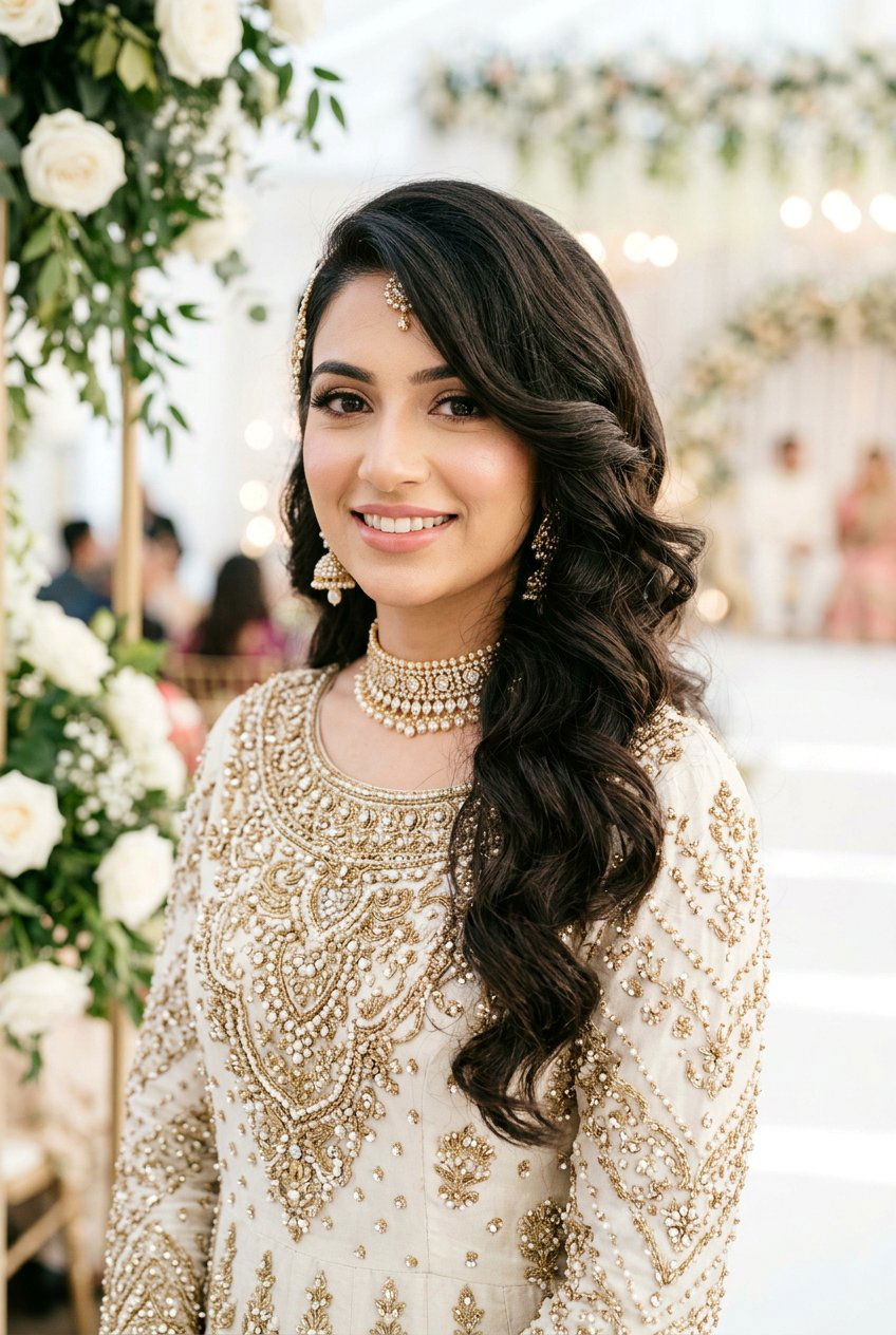 Walima Side Swept Soft Curls - 20 walima hairstyle with soft curls - 20 walima hairstyle with soft curls