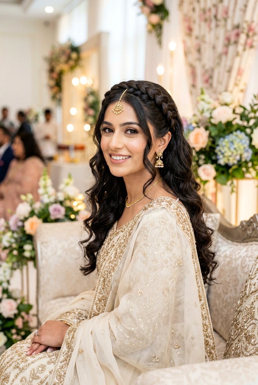 Walima Soft Curls With Braided Crown - 20 walima hairstyle with soft curls - 20 walima hairstyle with soft curls