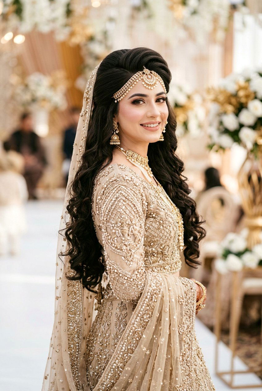 Walima Soft Curls With Front Puff - 20 walima hairstyle with soft curls - 20 walima hairstyle with soft curls