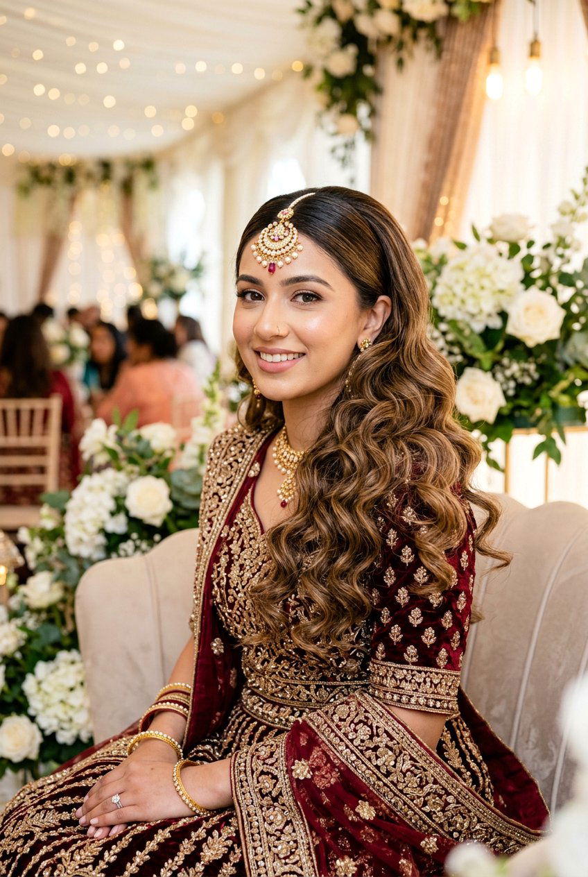 Walima Soft Curls With Maang Tikka - 20 walima hairstyle with soft curls - 20 walima hairstyle with soft curls