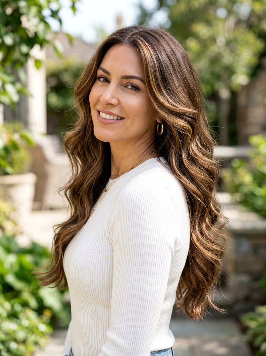 Walnut Brunette Long Layers With Highlights - 20 walnut brunette with highlights - 20 walnut brunette with highlights