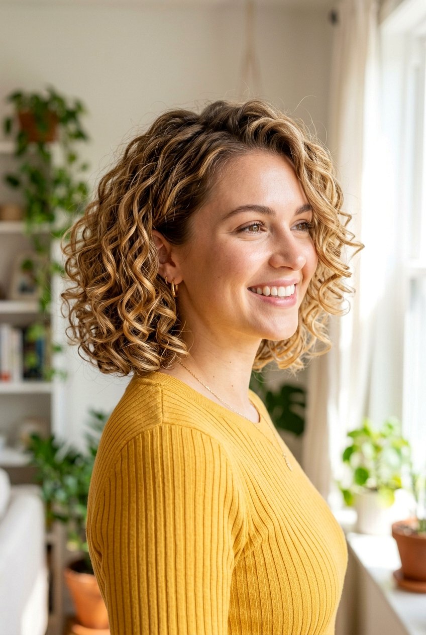 Warm Blonde Balayage Curly Bob - 20 blonde bob balayage ideas - 20 blonde bob balayage ideas