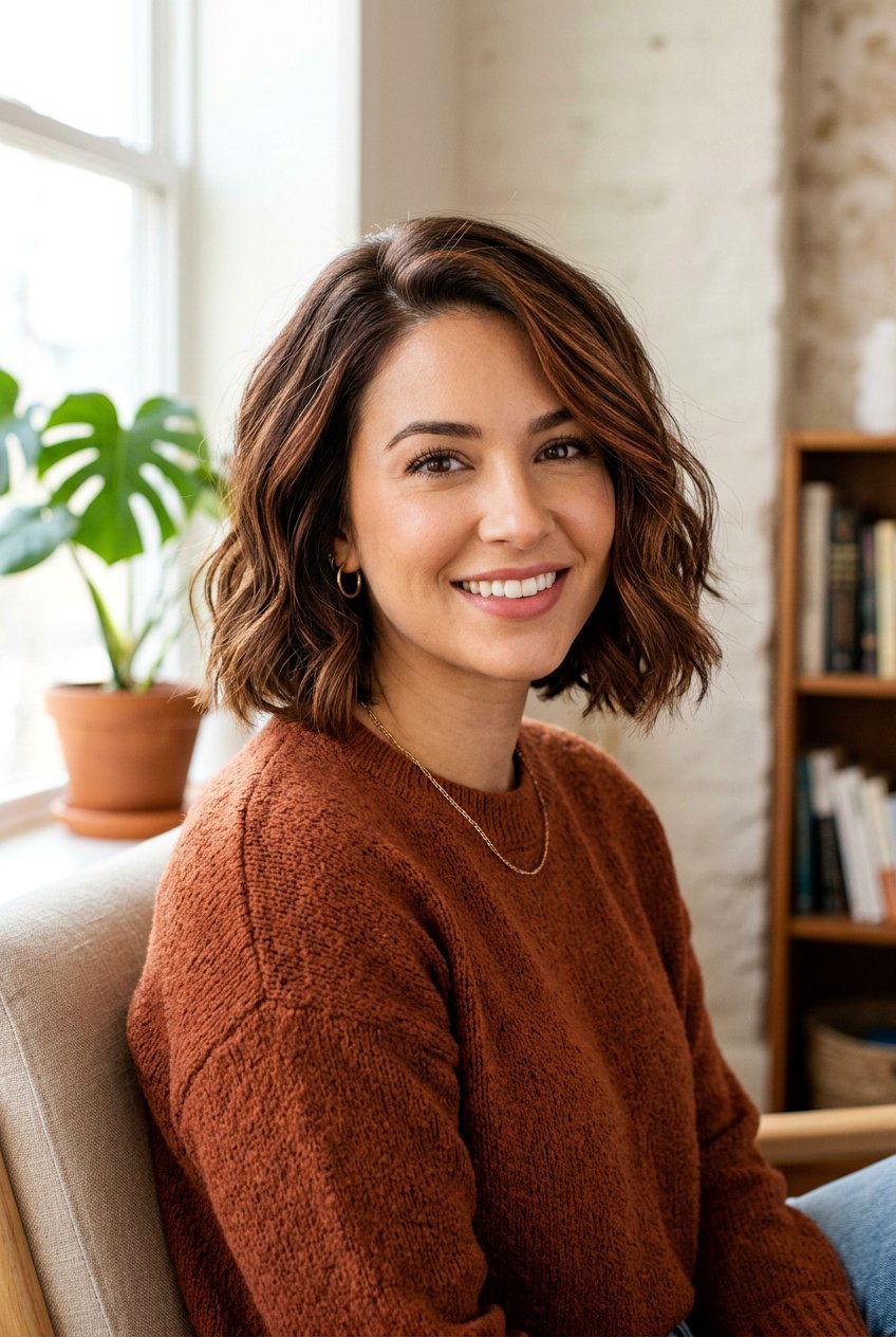 Warm Brunette Bob With Copper Babylights - 20 brunette babylights for fine hair women - 20 brunette babylights for fine hair women