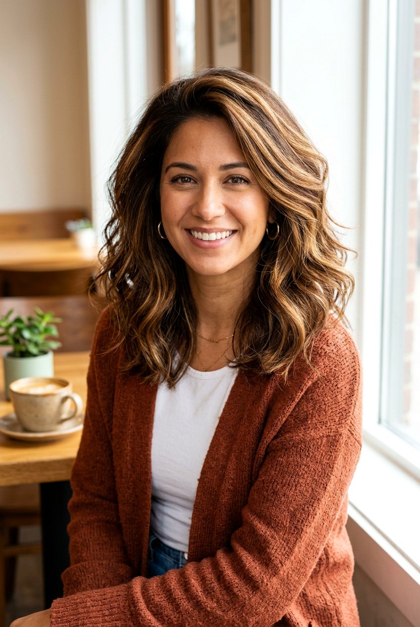 Warm Brunette With Caramel Highlights Lob - 20 hair color ideas for lobs - 20 hair color ideas for lobs