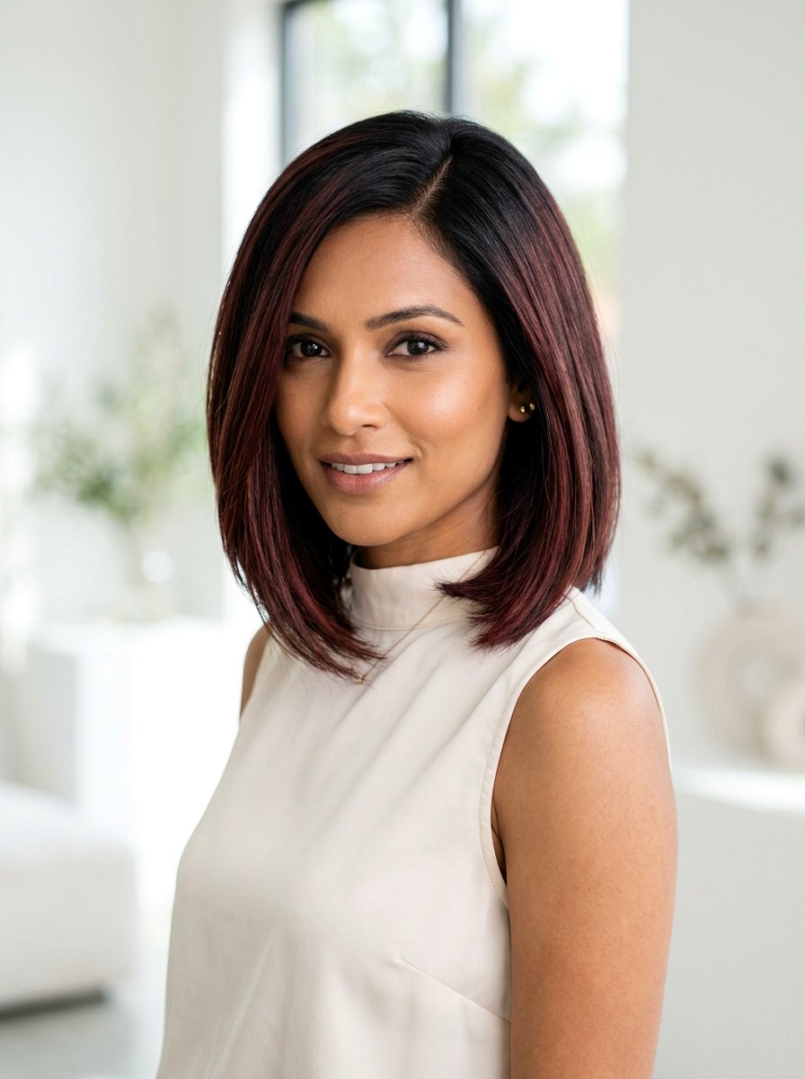 Warm Burgundy Balayage Bob On Black Hair - 20 warm burgundy balayage on black hair - 20 warm burgundy balayage on black hair