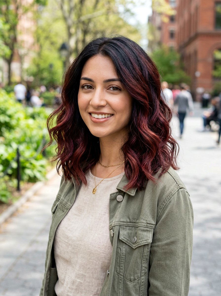 Warm Burgundy Balayage On Black Hair For Medium Length - 20 warm burgundy balayage on black hair - 20 warm burgundy balayage on black hair