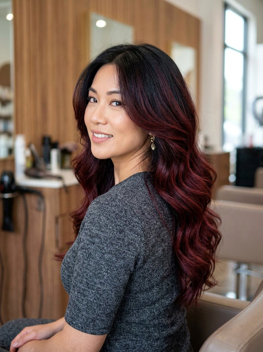 Warm Burgundy Balayage On Black Hair With Layers - 20 warm burgundy balayage on black hair - 20 warm burgundy balayage on black hair