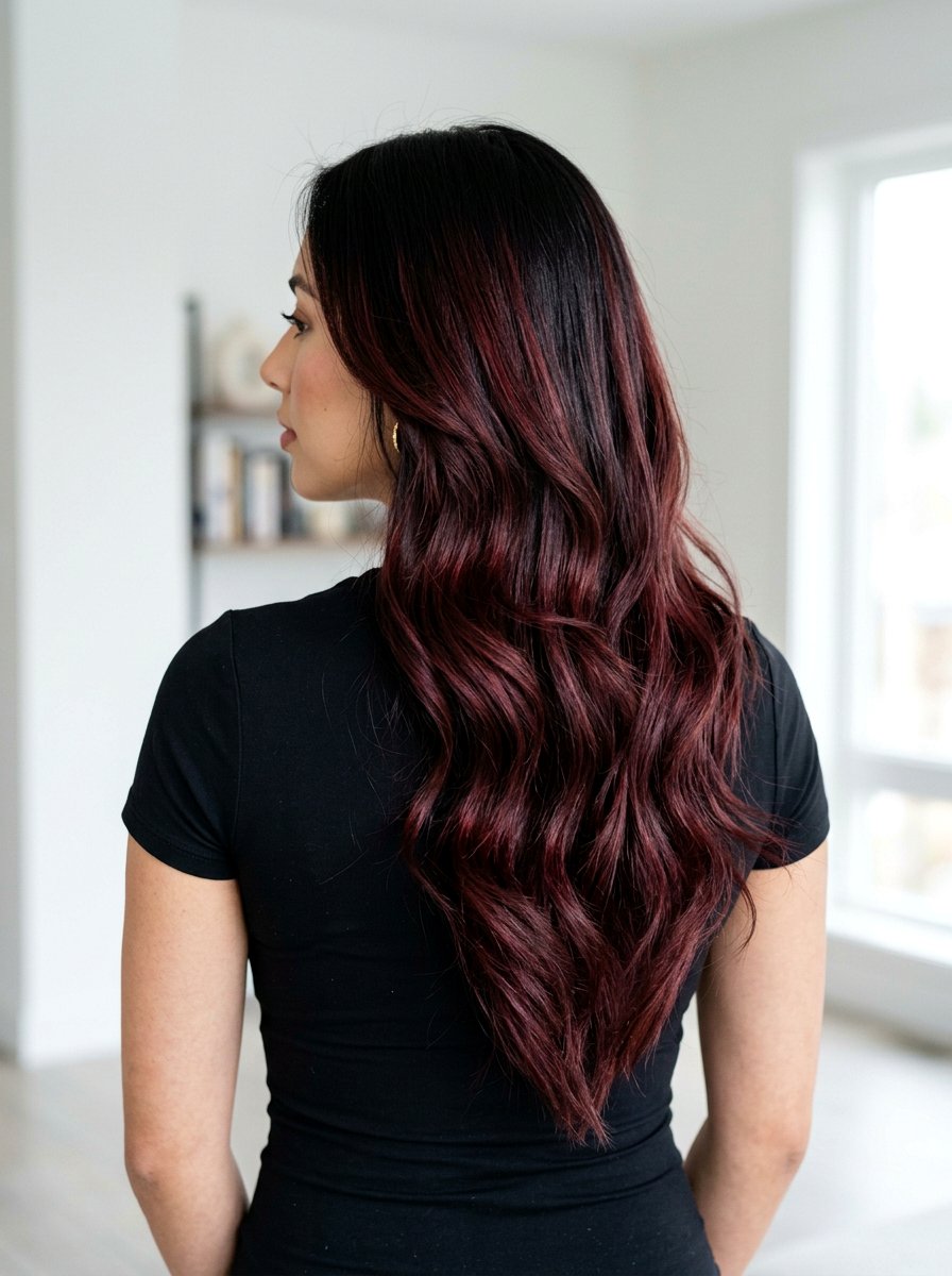 Warm Burgundy Balayage On Black Hair With V Shaped Cut - 20 warm burgundy balayage on black hair - 20 warm burgundy balayage on black hair